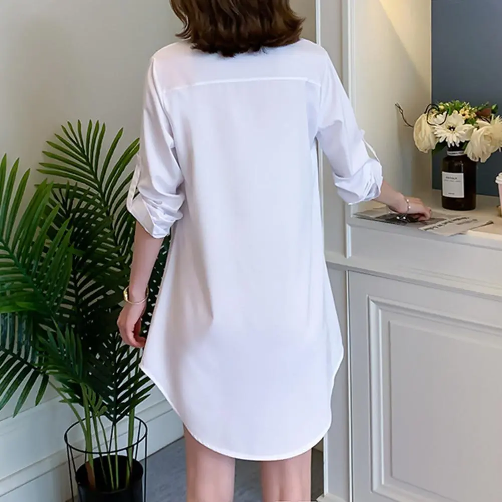 Mid-length Style Women Shirt Lapel Long Sleeve Casual Regular Fit TopsSolid Color Buttons Placket Versatile Women Shirt Dress