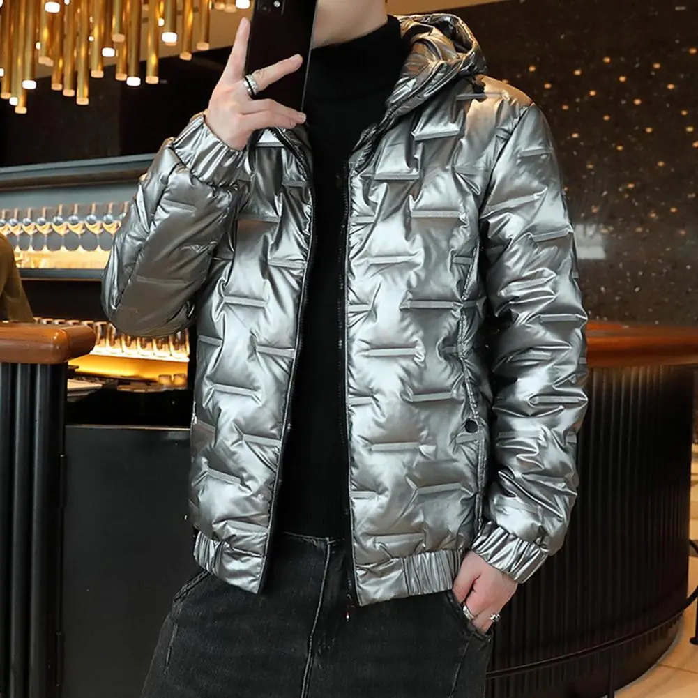 Cotton Coat Hooded Smooth Surface Casual Men Winter Coat Cold-proof Padded Parkas Hooded Men Winter Jacket Short Overcoat