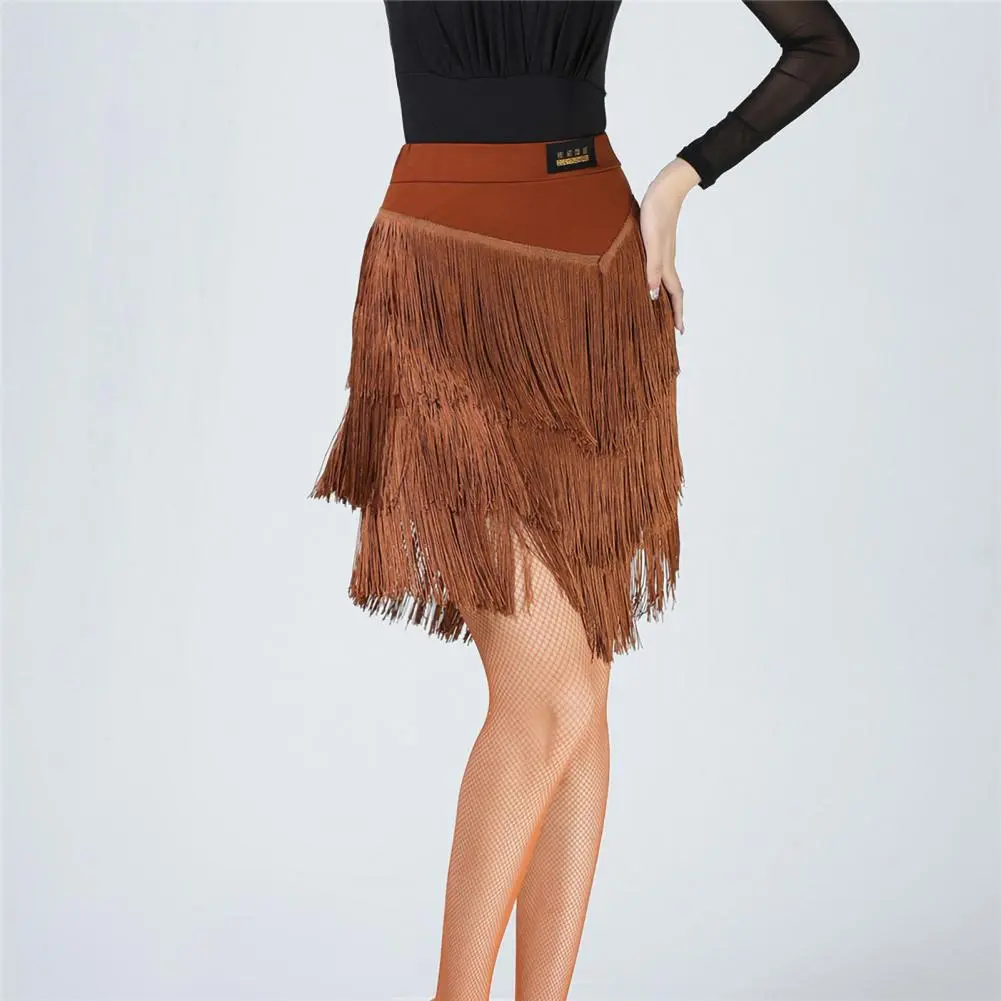 2025 Latin Dance Tassel Skirt Elegant High Waist Mini Skirt Dance Training Performance Clothes Elegant Fringed Short Skirts