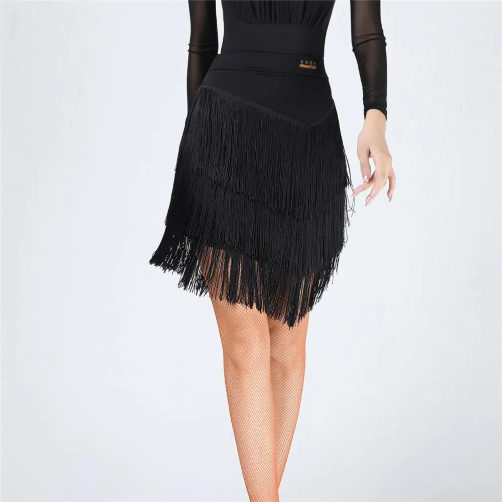2025 Latin Dance Tassel Skirt Elegant High Waist Mini Skirt Dance Training Performance Clothes Elegant Fringed Short Skirts