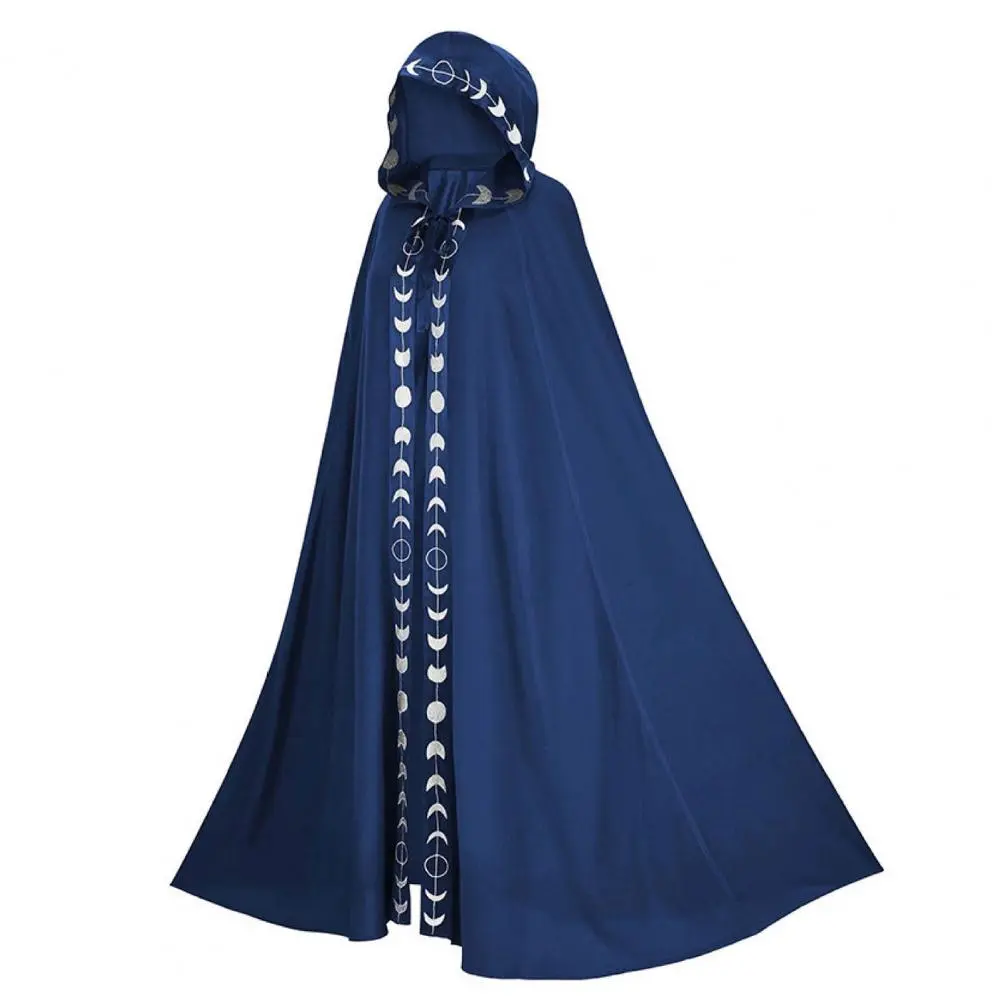 Moon Print Halloween Cloak Cape Extra Long Lace Up Halloween Cape Medieval Costume Full Length Dress Coats Adult Children Cloak