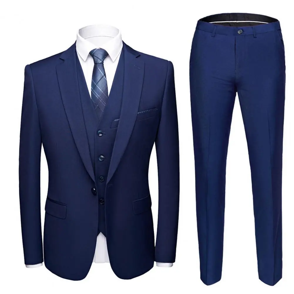 Men Suit Male Vest Pants Set Temperament Single Breasted Buttons Suit Top Pants Wedding Banquet Prom Formal Groom Suit