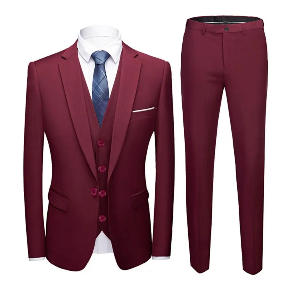 Men Suit Male Vest Pants Set Temperament Single Breasted Buttons Suit Top Pants Wedding Banquet Prom Formal Groom Suit