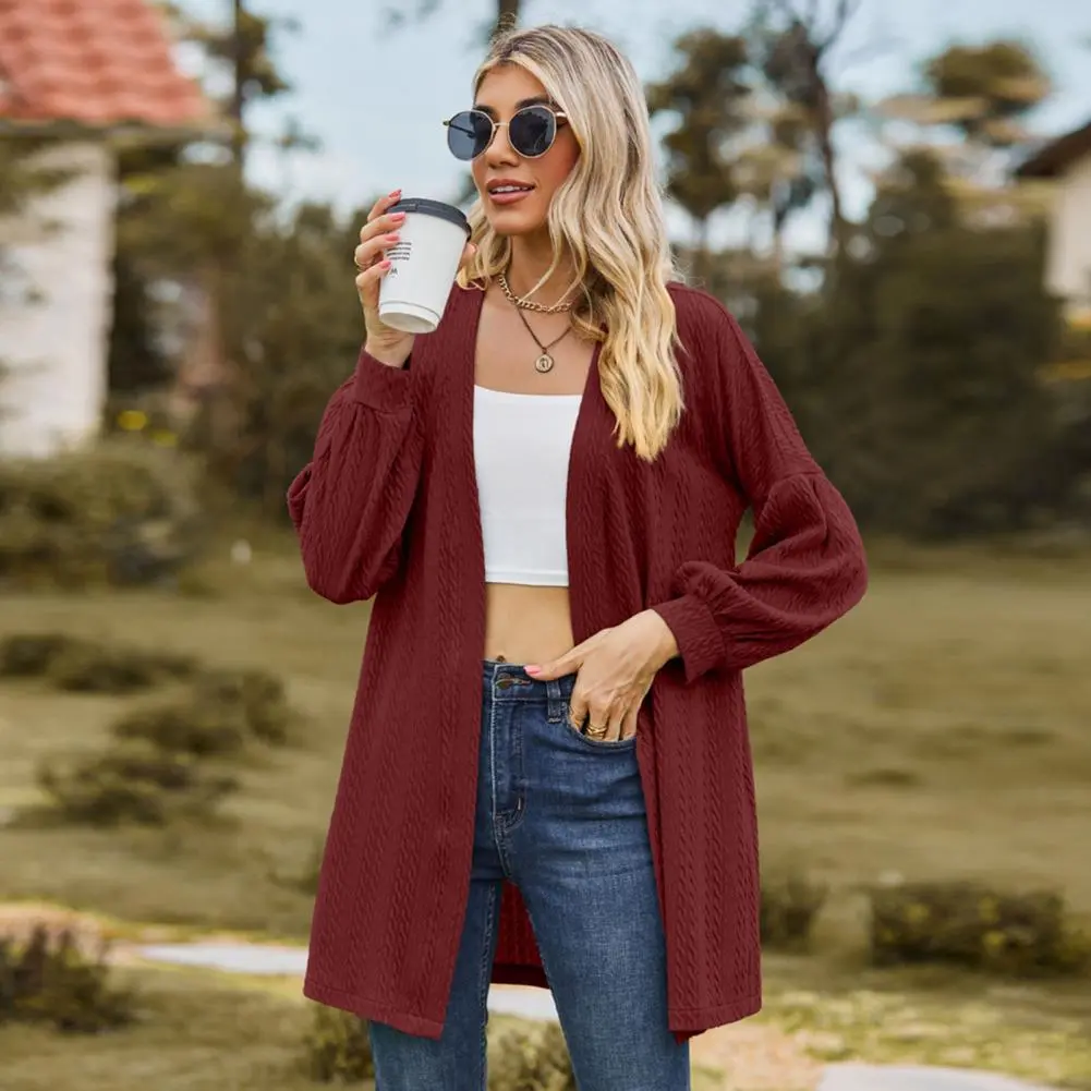 2023 Women Cardigan Jacket Knitted Long Sleeve Open Stitch Loose Mid Length Spring Fall Sweater Coat Casual Cardigan Jacket