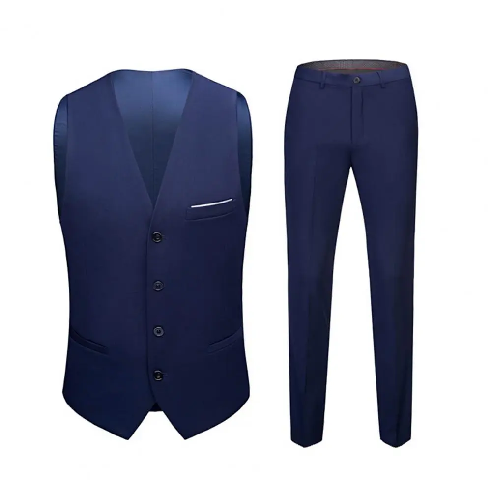 Men Suit Male Vest Pants Set Temperament Single Breasted Buttons Suit Top Pants Wedding Banquet Prom Formal Groom Suit