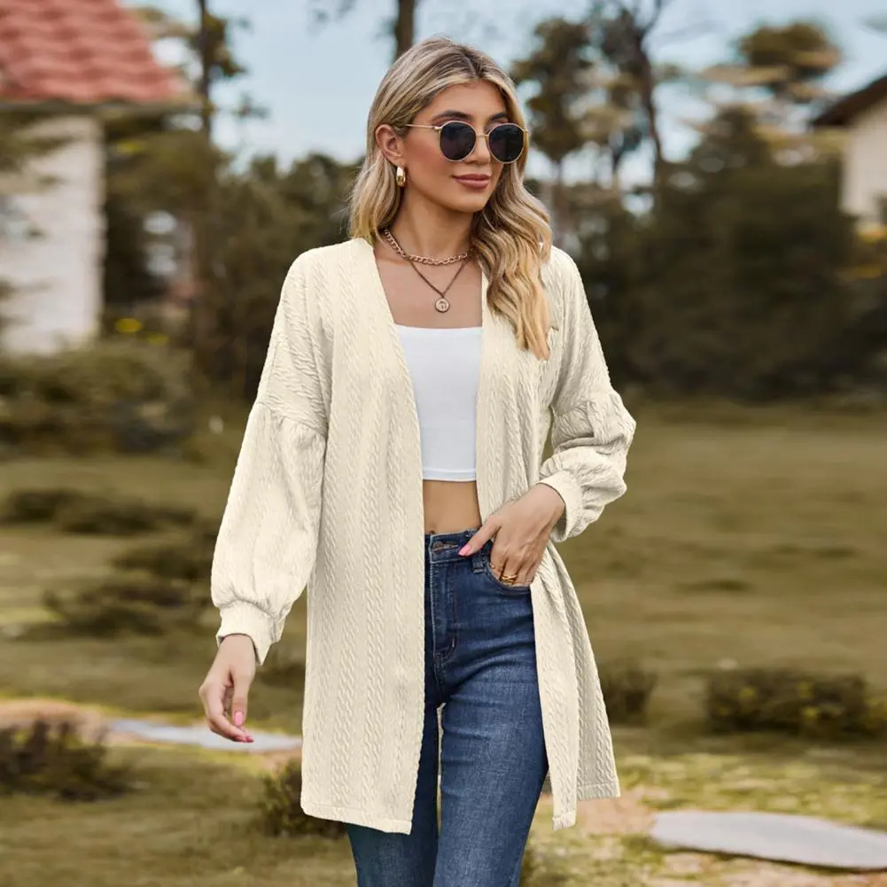 2023 Women Cardigan Jacket Knitted Long Sleeve Open Stitch Loose Mid Length Spring Fall Sweater Coat Casual Cardigan Jacket