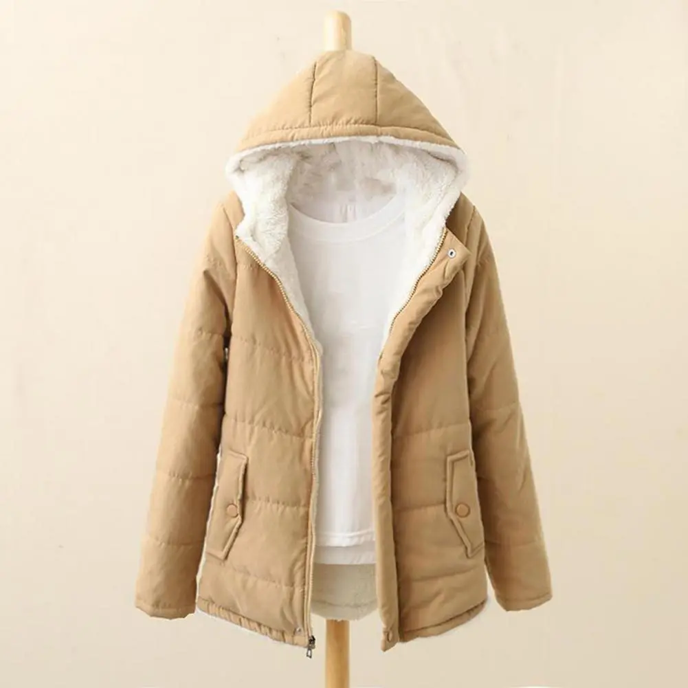 Winter Down Coat Hooded Zipper Women Fleece Cardigan Thick Warm Korean Style Down Coat Padded Cardigan Women Plush Winter Coat