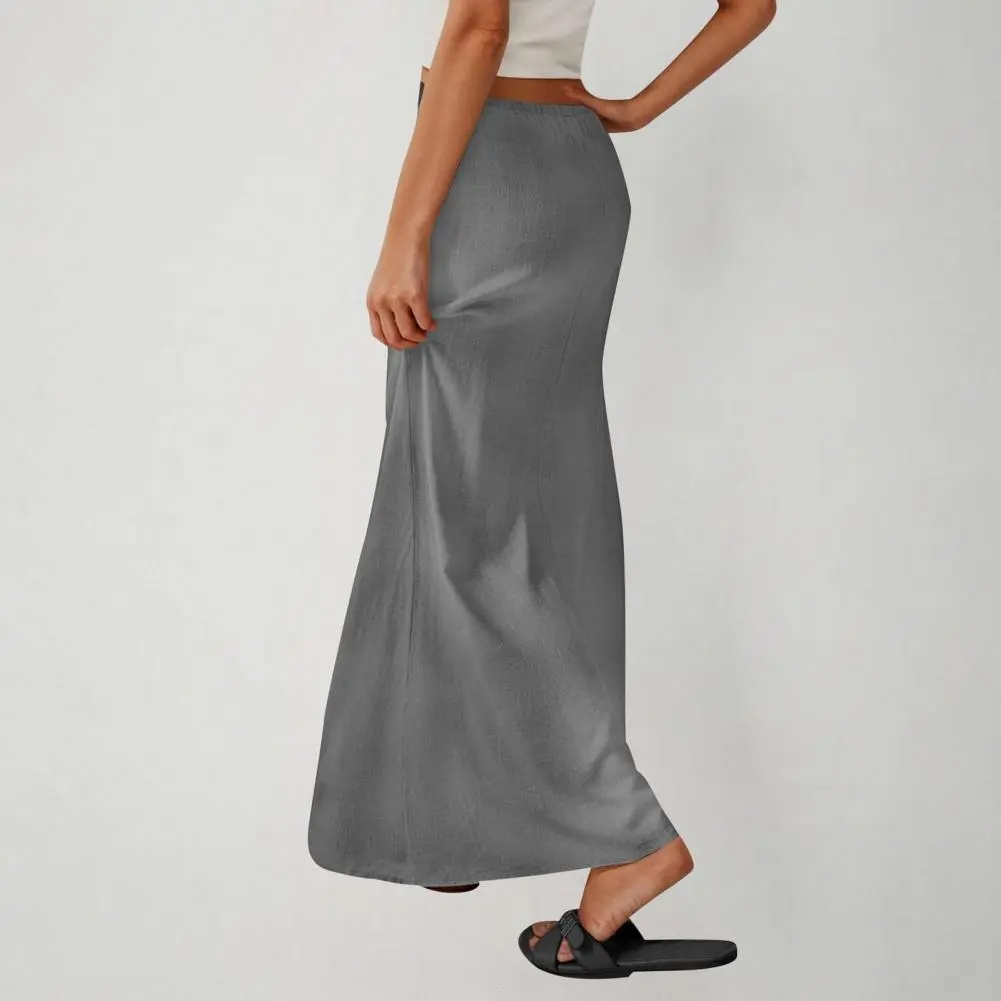 Women High-waist Drawstring Skirt Boho Style Maxi Skirt High Waist Adjustable Drawstring Back Split Office Lady Long Skirt