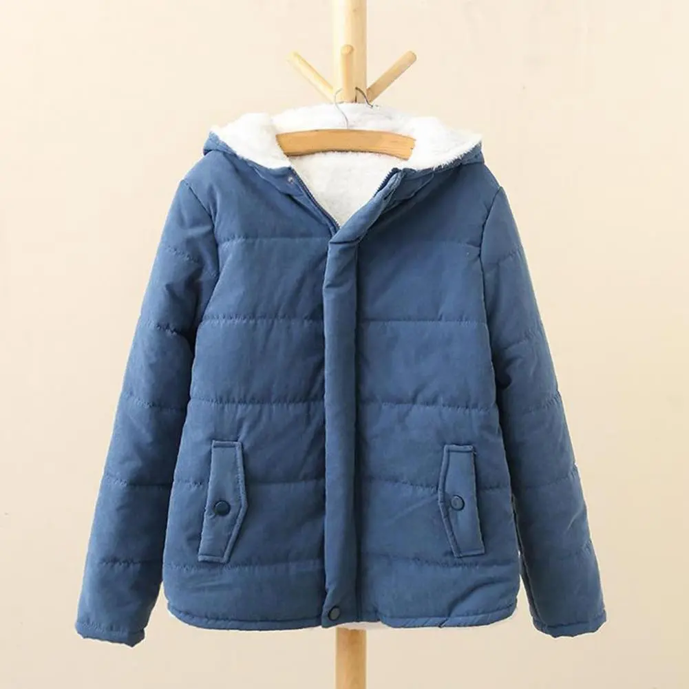 Winter Down Coat Hooded Zipper Women Fleece Cardigan Thick Warm Korean Style Down Coat Padded Cardigan Women Plush Winter Coat