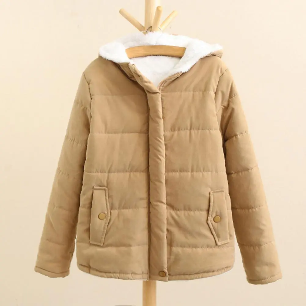 Winter Down Coat Hooded Zipper Women Fleece Cardigan Thick Warm Korean Style Down Coat Padded Cardigan Women Plush Winter Coat