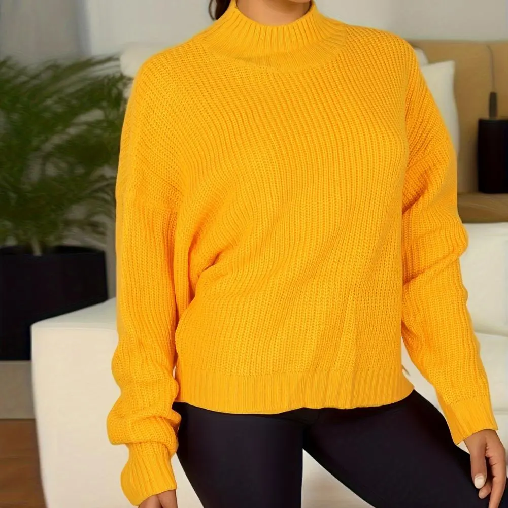 Half High Collar Women Sweater Autumn Winter Cropped Jumper Woolen Sweater Long Sleeves Short Slim Fit Knitting Sweater Top