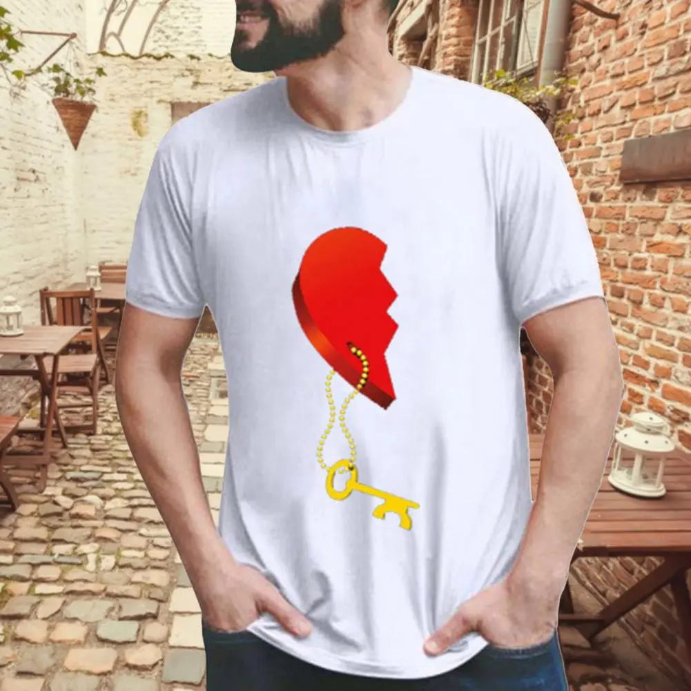 2025 Couple T-shirt Pullover Short Sleeves Crew Neck Loose His-and-hers Clothing Dress Up Heart Key And Lock Women Men T-shirt