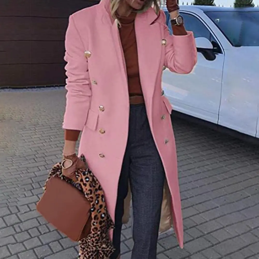 Woolen Overcoat Fashion Wool Coat Female Solid Color Warm Slim Fit Long Warm Woolen Women Jacket Turn-Down Collar Casual Outwear