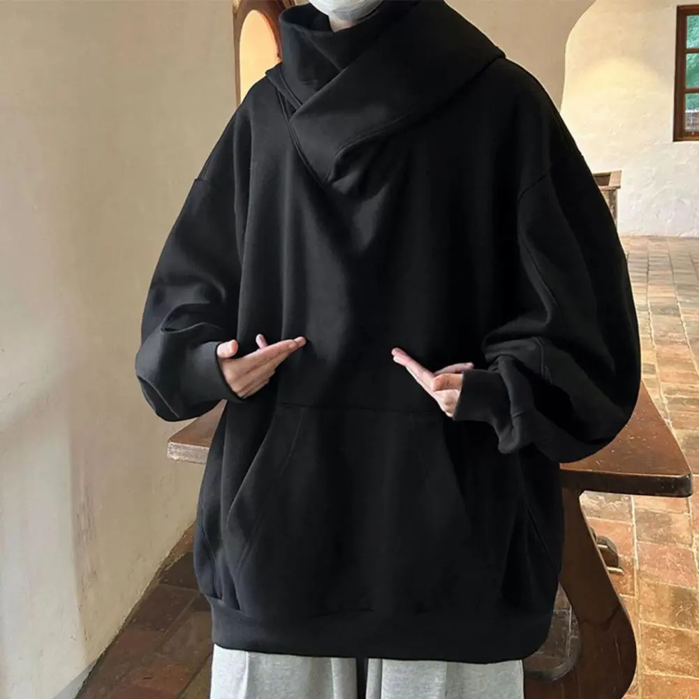 High Collar Men Hoodie Autumn Turtleneck Hoodies Men Vintage Fleece Sweatshirts Hip Hop Japanese Streetwear Oversized Hoodie