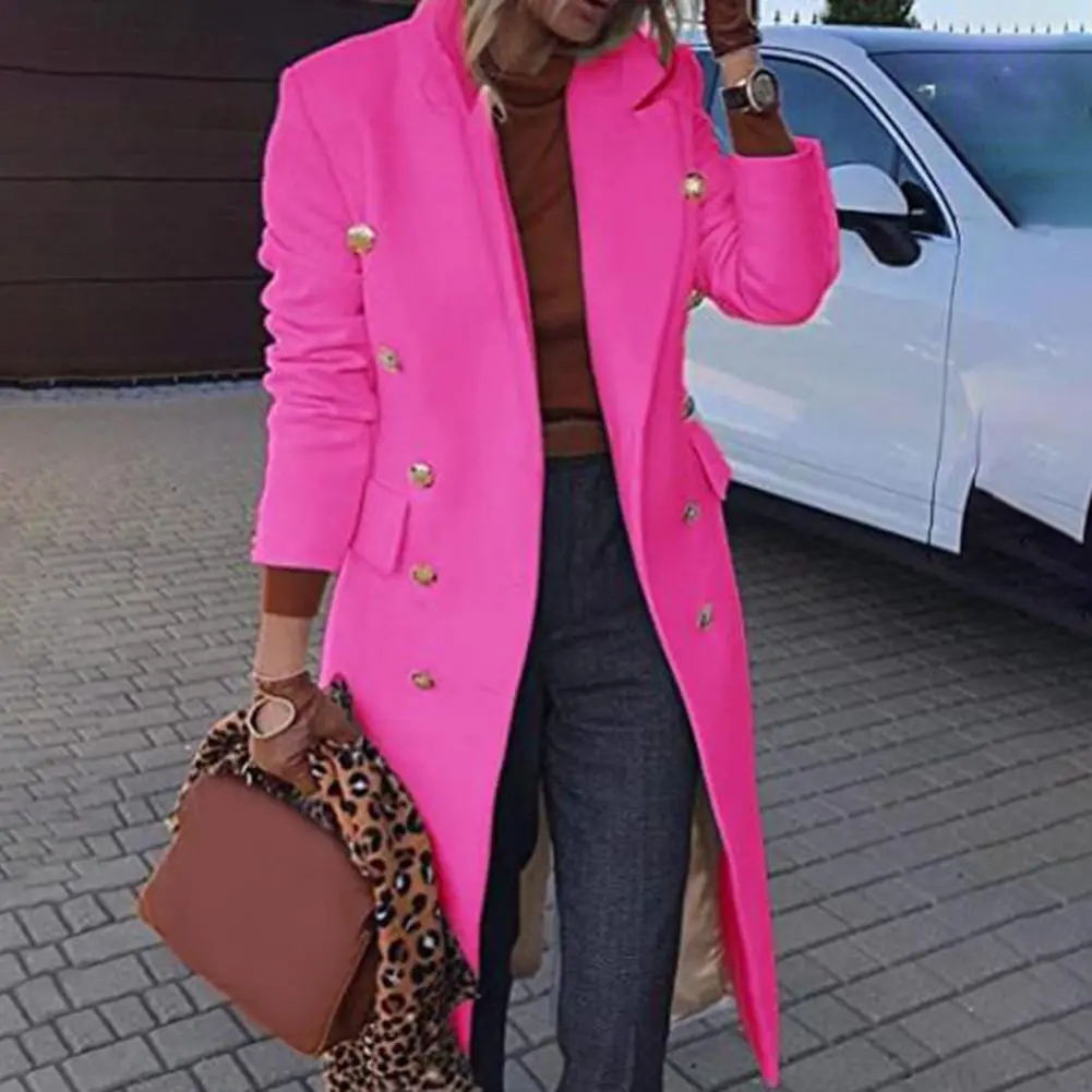 Woolen Overcoat Fashion Wool Coat Female Solid Color Warm Slim Fit Long Warm Woolen Women Jacket Turn-Down Collar Casual Outwear