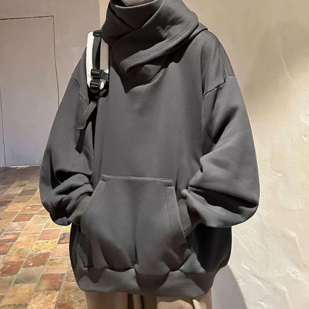 High Collar Men Hoodie Autumn Turtleneck Hoodies Men Vintage Fleece Sweatshirts Hip Hop Japanese Streetwear Oversized Hoodie
