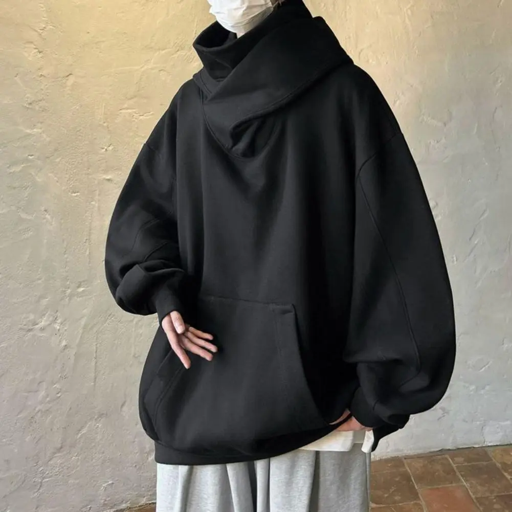 High Collar Men Hoodie Autumn Turtleneck Hoodies Men Vintage Fleece Sweatshirts Hip Hop Japanese Streetwear Oversized Hoodie