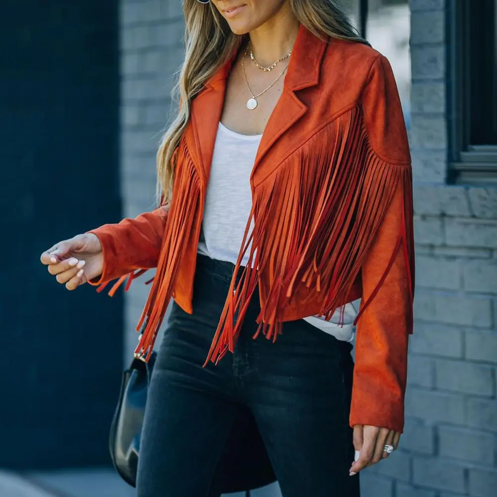 Solid Color Women Coat Winter Coat Fringe Tassel Cardigan Trendy Ladies Fall Spring Coat Notch Collar Slim Women Jackets Coats