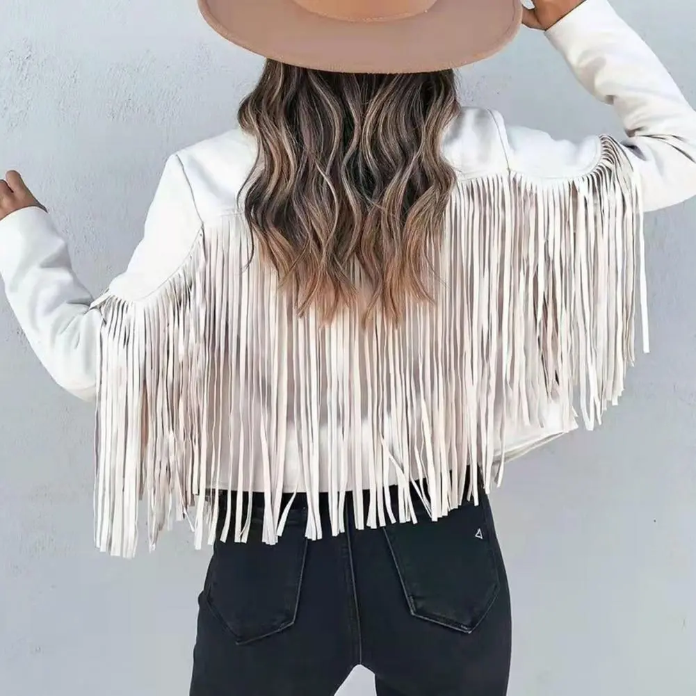 Solid Color Women Coat Winter Coat Fringe Tassel Cardigan Trendy Ladies Fall Spring Coat Notch Collar Slim Women Jackets Coats