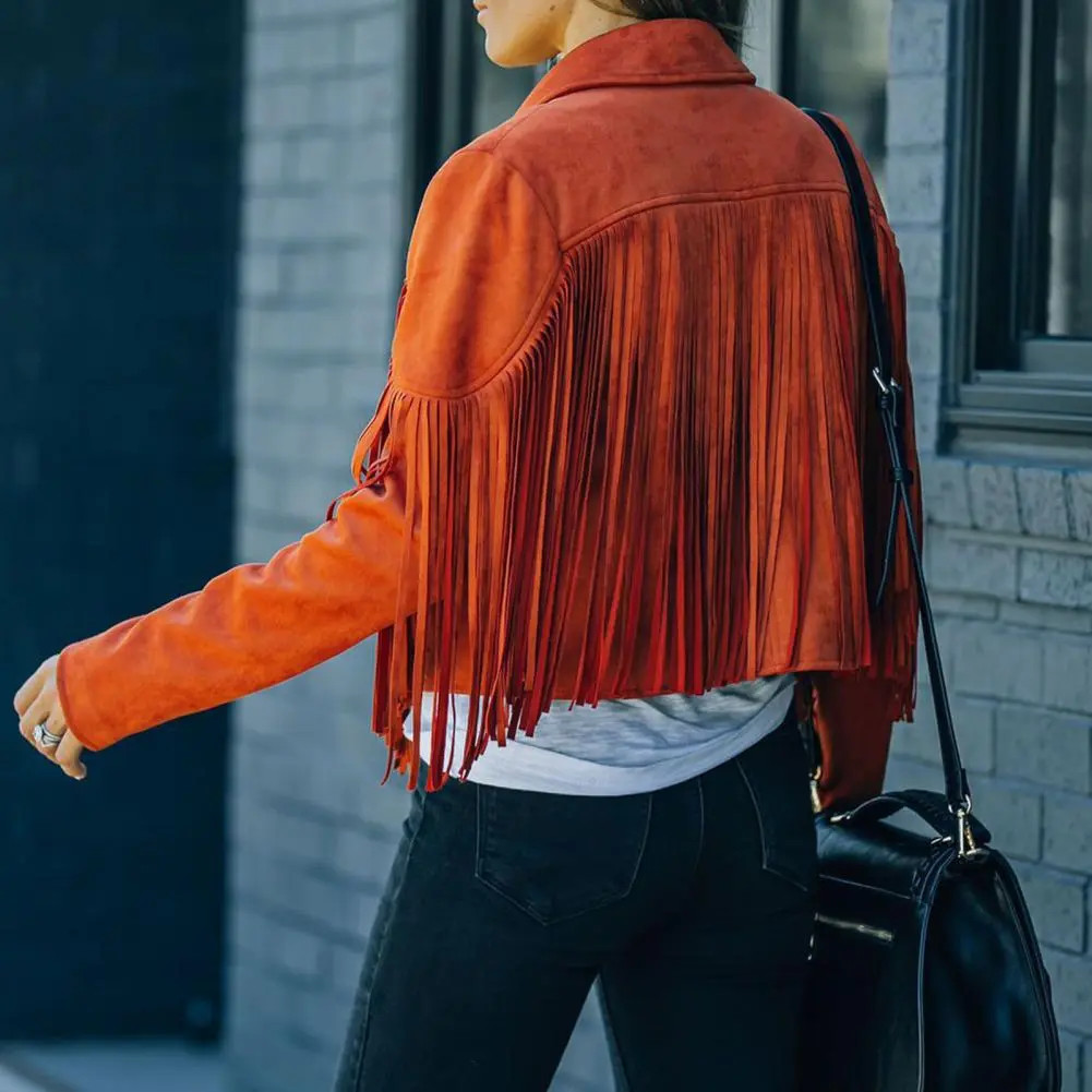 Solid Color Women Coat Winter Coat Fringe Tassel Cardigan Trendy Ladies Fall Spring Coat Notch Collar Slim Women Jackets Coats