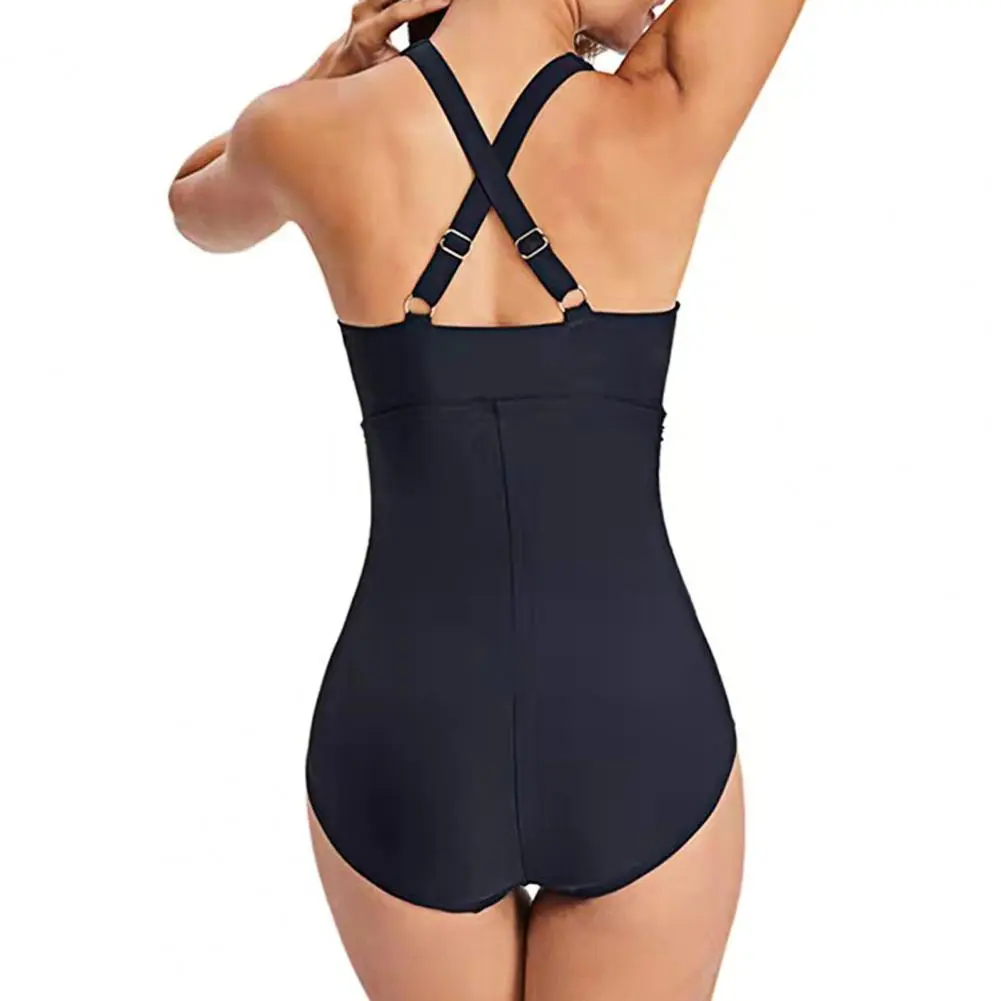 2025 New Women Monokini Deep V-Neck One-Piece Swimsuit With Cross-Adjustable Straps Quick-Drying Swimwear Sexy Bathing Suit