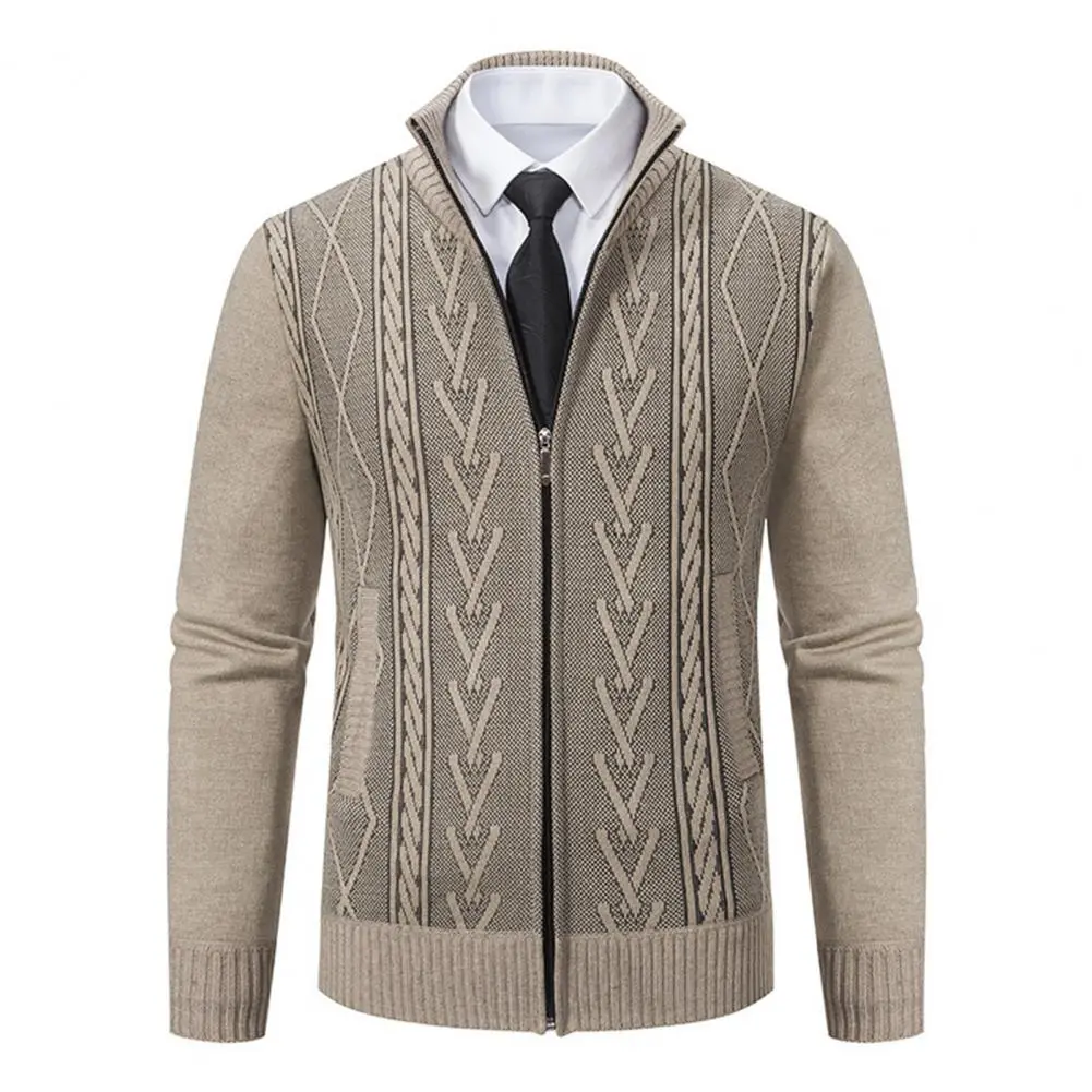 Comfortable Men Jacket Men Sweater Cozy Lapel Collar Zipper Cardigan Timeless Men's Fashion Sweater for Warmth Style