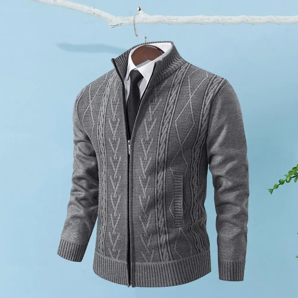 Comfortable Men Jacket Men Sweater Cozy Lapel Collar Zipper Cardigan Timeless Men's Fashion Sweater for Warmth Style