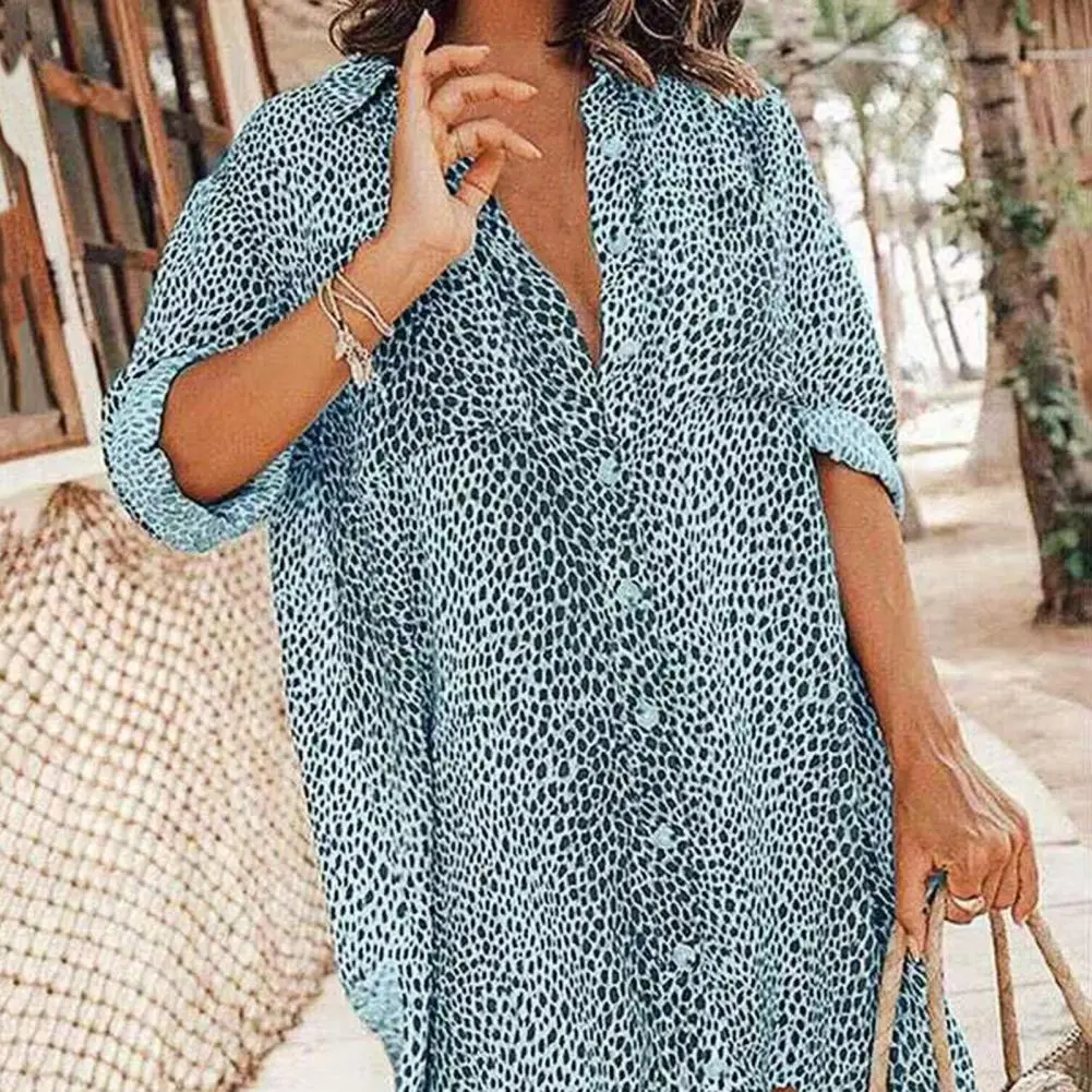 2025 women shirt Turn-Down Collar Single Breasted Female Shirt Long Sleeve Leopard Print Vintage Shirt Ladies All-Match Shirts