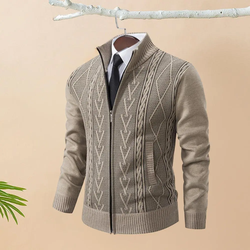 Comfortable Men Jacket Men Sweater Cozy Lapel Collar Zipper Cardigan Timeless Men's Fashion Sweater for Warmth Style