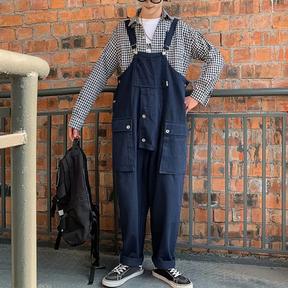 Oversized Men Jumpsuit Bib Overalls Multiple Pockets Retro Style Cargo Jumpsuit Joggers Streetwear Straps Suspender Men Rompers