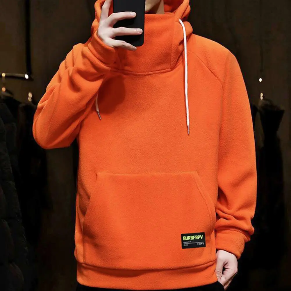 2025 Men Winter Hoodie Hooded Solid Color High Collar Drawstring Warm Thick Thermal Sweatshirt Plus Size Pocket Spring Hoodie