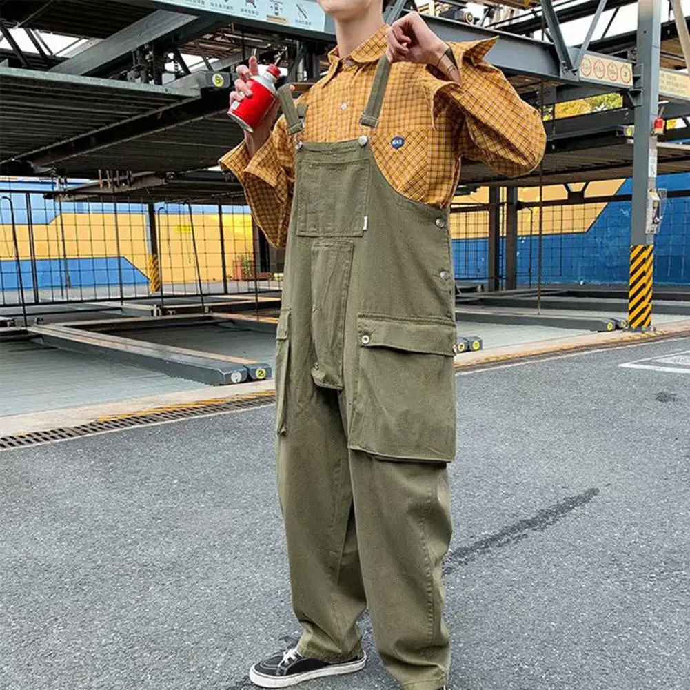 Oversized Men Jumpsuit Bib Overalls Multiple Pockets Retro Style Cargo Jumpsuit Joggers Streetwear Straps Suspender Men Rompers