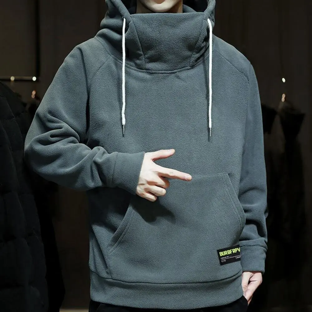 2025 Men Winter Hoodie Hooded Solid Color High Collar Drawstring Warm Thick Thermal Sweatshirt Plus Size Pocket Spring Hoodie