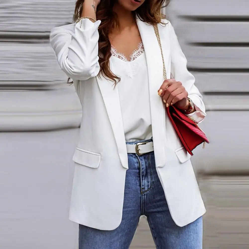 Women Solid Color Pockets OL Style Cardigan Formal Long Sleeves Lady Suit Coat Female Cardigan Formal Business Blazer