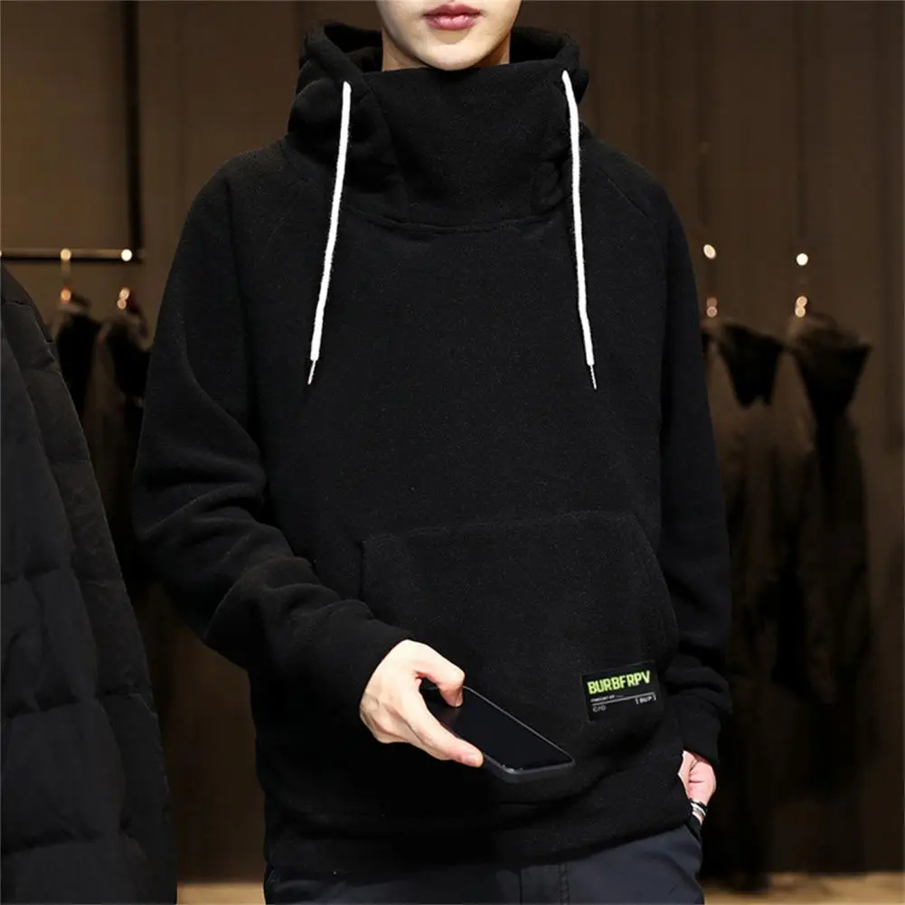 2025 Men Winter Hoodie Hooded Solid Color High Collar Drawstring Warm Thick Thermal Sweatshirt Plus Size Pocket Spring Hoodie