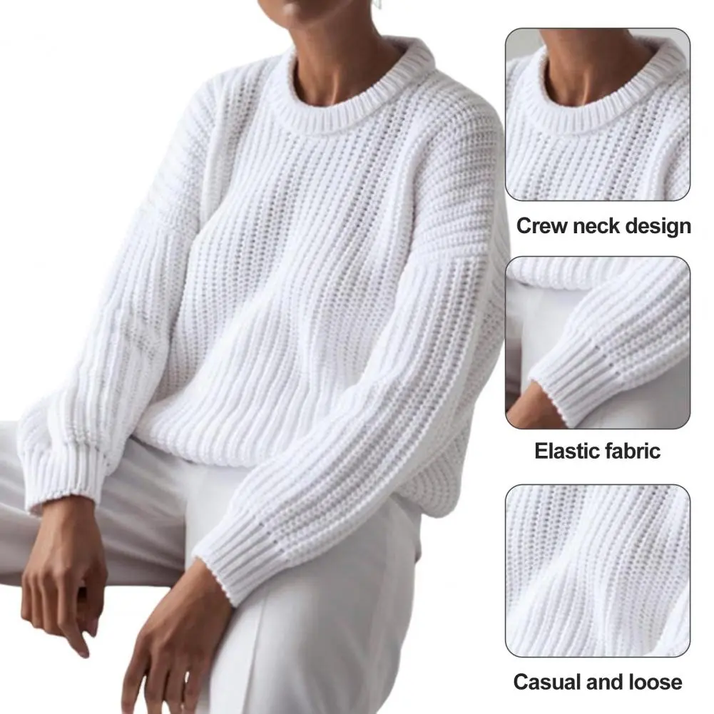 Women Solid Color Sweater Pullover Sweater Cozy Stylish Women's Fall Winter Sweater Loose Fit Round Neck Long Sleeve Solid Color