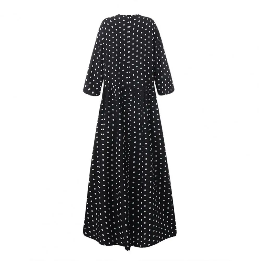 2025 New Red Dot Print Women's Maxi Dress Casual Short Sleeve Flowy Long Dress Summer Crew Neck Boho Loose Pleated Sundress