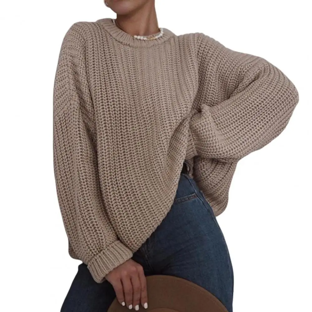 Women Solid Color Sweater Pullover Sweater Cozy Stylish Women's Fall Winter Sweater Loose Fit Round Neck Long Sleeve Solid Color