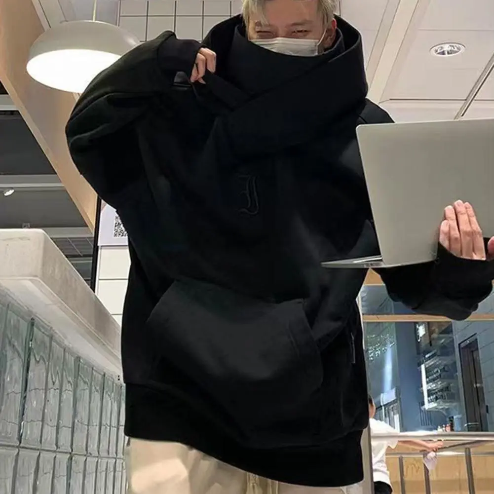 Turtleneck Men Hoodie Front Big Pocket Face Cover Men Casual Sports Sweatshirt Neck Hip Hop Autumn Hoodie Pullover