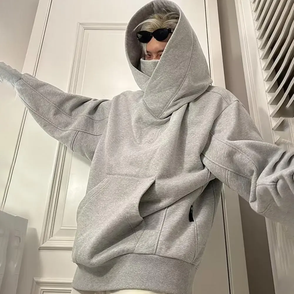 Turtleneck Men Hoodie Front Big Pocket Face Cover Men Casual Sports Sweatshirt Neck Hip Hop Autumn Hoodie Pullover