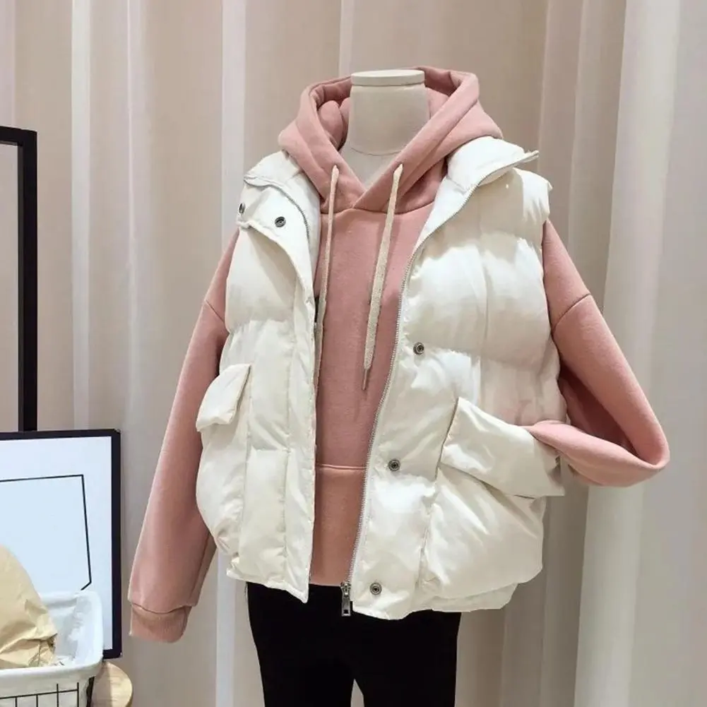 Thick Warm Down Vest Single-breasted Down Vest Cozy Women's Winter Down Vest with Lapel Pockets Soft Warm Stylish Cold-resistant