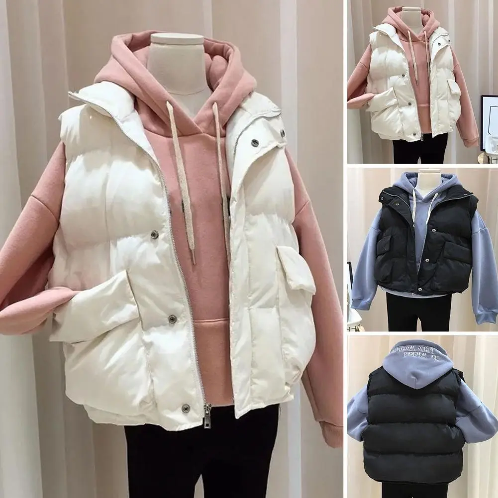 Thick Warm Down Vest Single-breasted Down Vest Cozy Women's Winter Down Vest with Lapel Pockets Soft Warm Stylish Cold-resistant