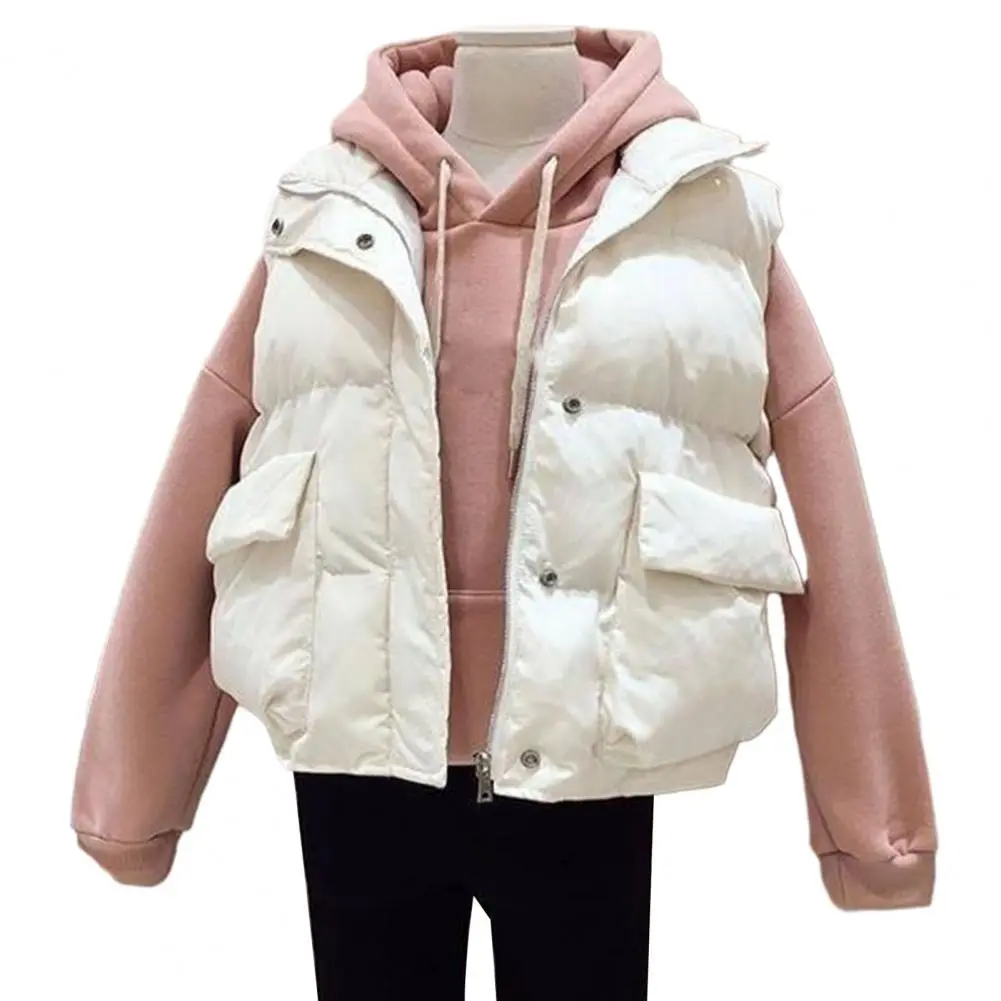 Thick Warm Down Vest Single-breasted Down Vest Cozy Women's Winter Down Vest with Lapel Pockets Soft Warm Stylish Cold-resistant