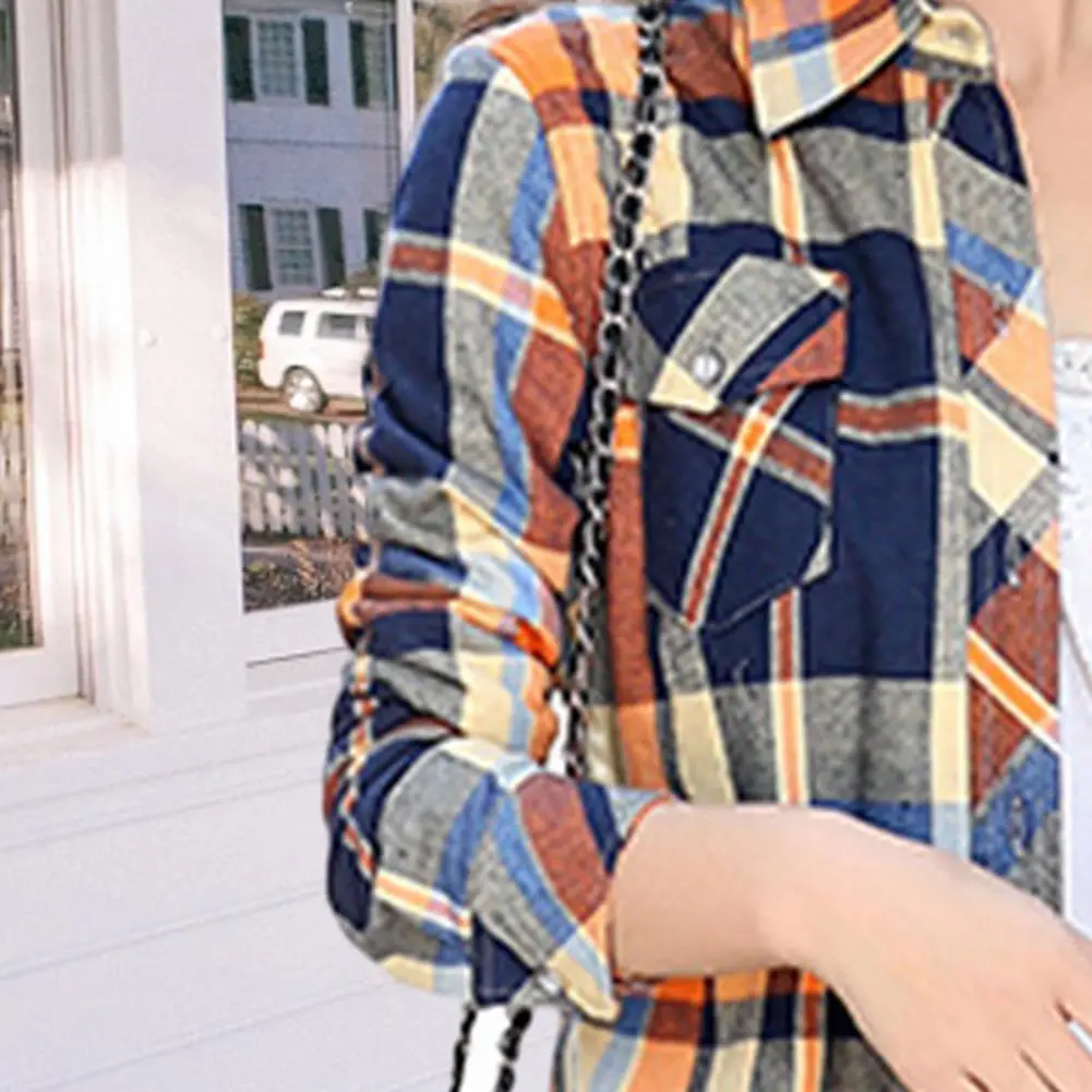 2025 Plaid Print Shirt Coat Women Autumn Winter Plaid Print Coat Lapel Pockets Single Breasted Jacket Thick Fleece Lining Coat