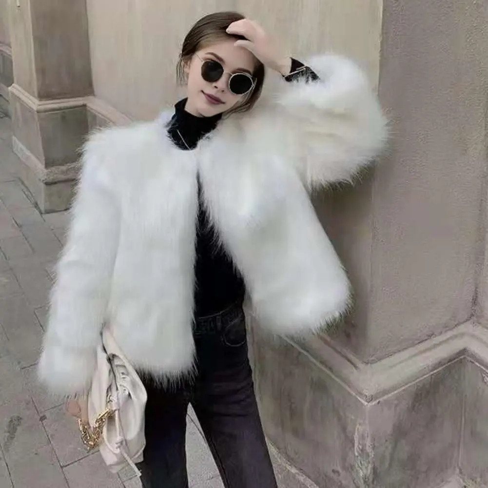 Women's Faux Fur Jacket Autumn Winter Fluffy Plush Coat Cozy Autumn Winter Outerwear Trendy Faux Fur Jacket Women Plush Cardigan