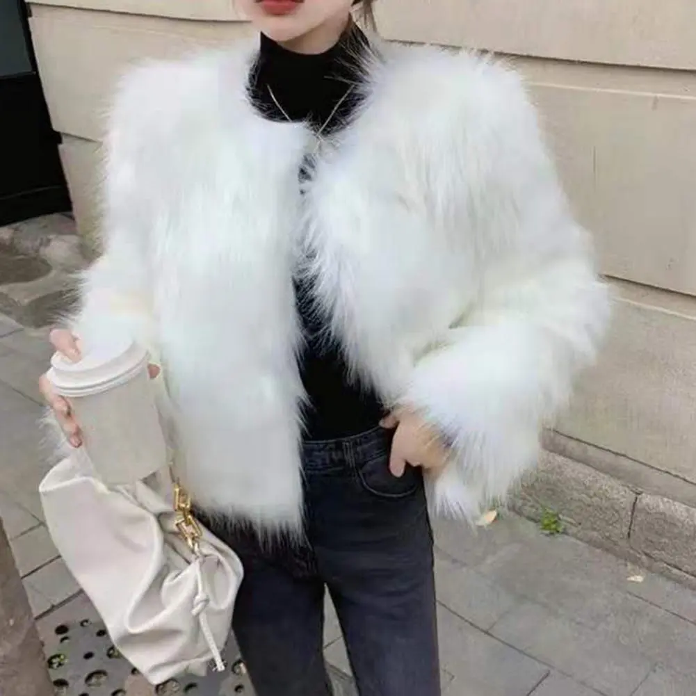Women's Faux Fur Jacket Autumn Winter Fluffy Plush Coat Cozy Autumn Winter Outerwear Trendy Faux Fur Jacket Women Plush Cardigan