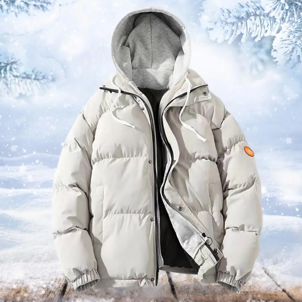 Hooded Men Women Cotton Coat Cotton Padded Overcoat Drawstring Autumn Winter Fake Two Piece Cotton Padded Jacket Short Overcoat