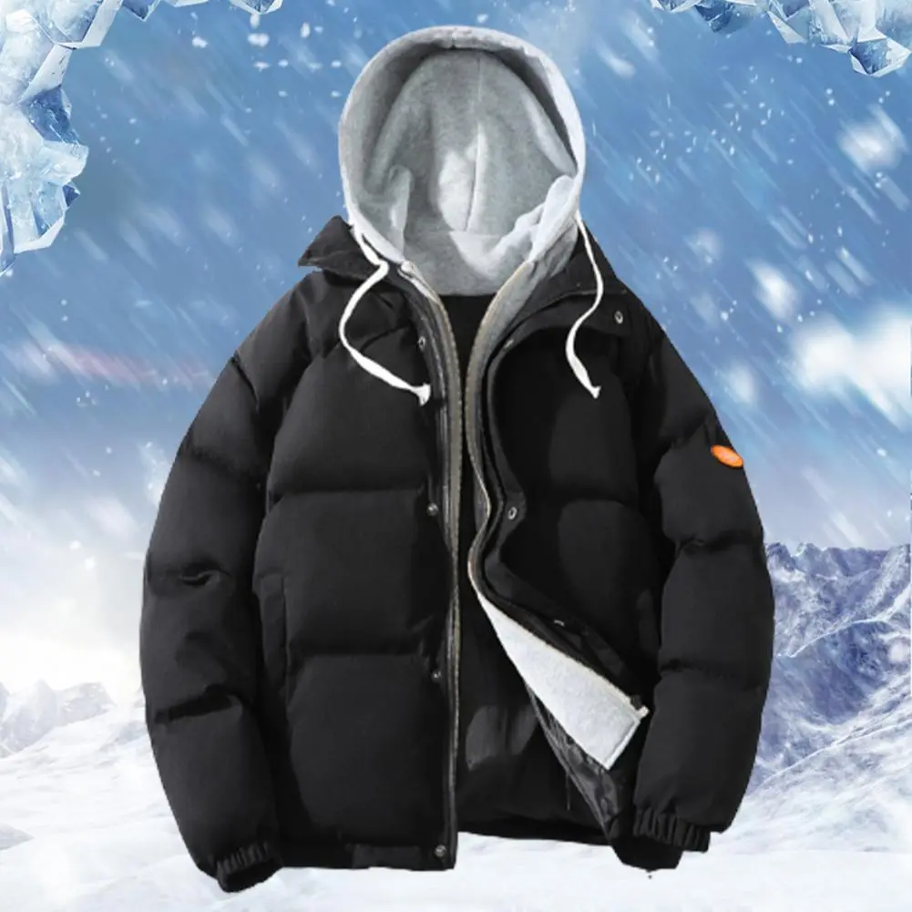 Hooded Men Women Cotton Coat Cotton Padded Overcoat Drawstring Autumn Winter Fake Two Piece Cotton Padded Jacket Short Overcoat