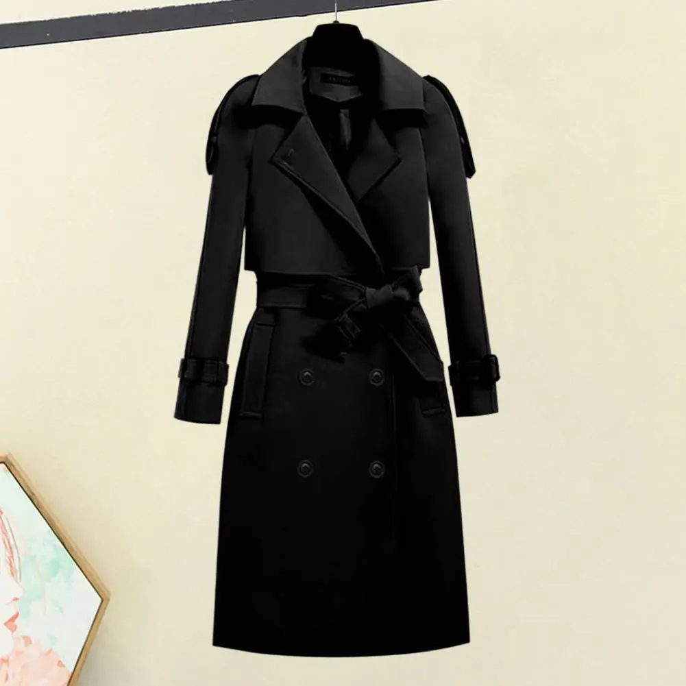 Autumn Winter Women Coat Ladies Belted Coat Elegant Solid Color Women's Winter Coat with Belted Turn-down Collar Dual Pocket