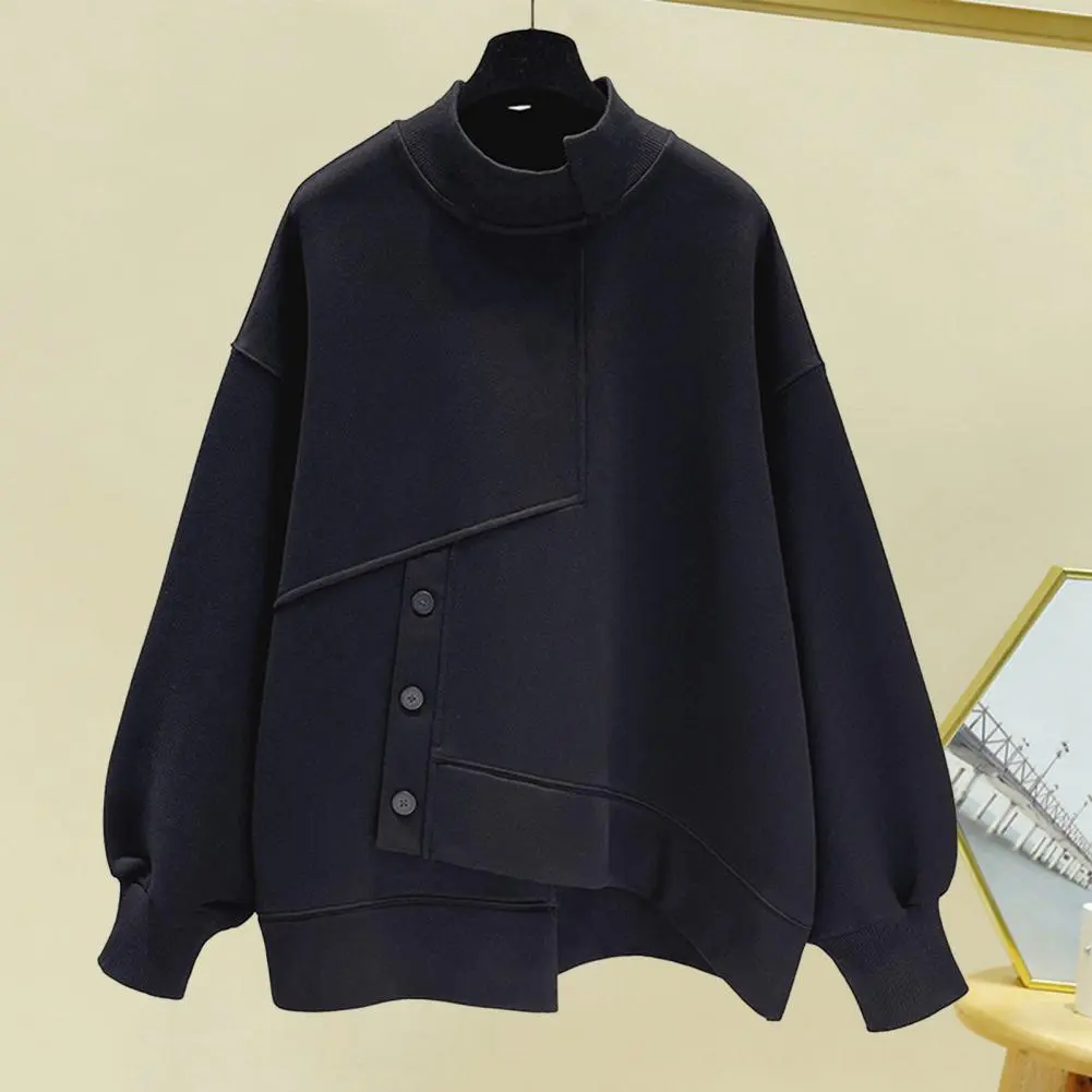 Winter Women Solid Color Sweatshirt Women Solid Color Sweatshirt Autumn Winter Women's Irregular Hem Sweatshirt Stylish Half